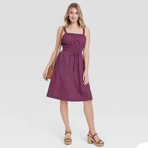 Universal Thread Deep Plum Sleeveless Midi Dress with Drawstring Waist